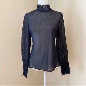 Harlow Sheer Shirred Elastic Neck and Cuffs Blouse